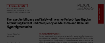 Kim HM, Lee MJ. Therapeutic Efficacy and Safety of Invasive Pulsed-Type Bipolar Alternating Current Radiofrequency on Melasma and Rebound Hyperpigmentation. Medical Lasers 2017;6:17 23.